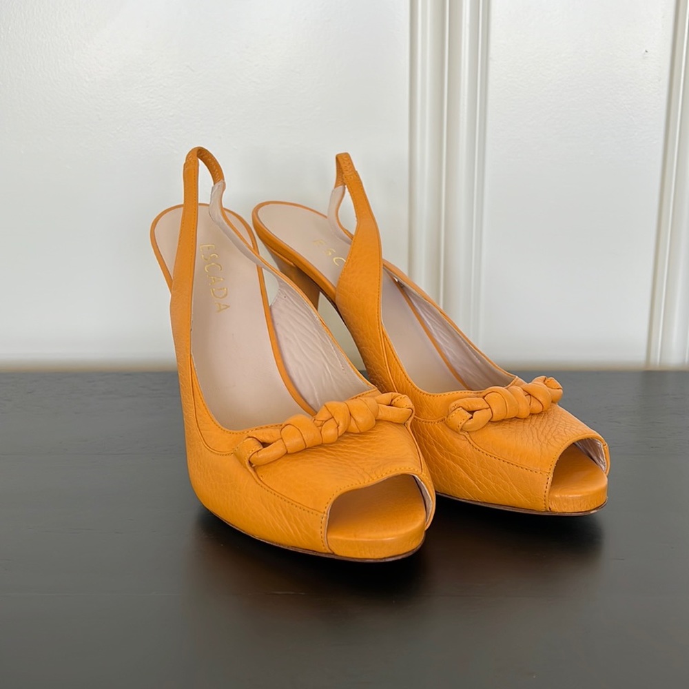 ESCADA open toe mustard color sling backs